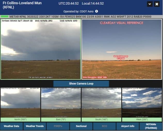 screenshot of the FAA weather cam feed for KFNL airport
