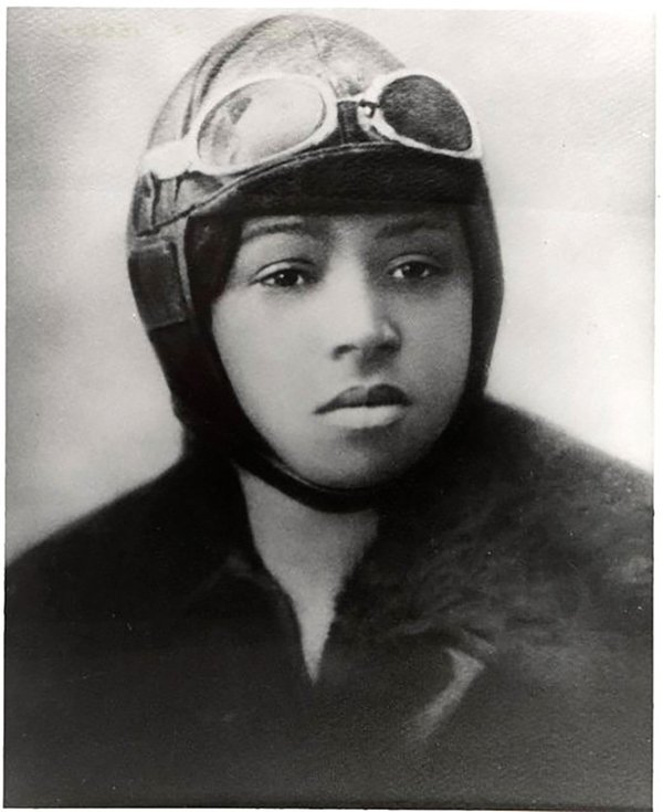 Image of Bessie Coleman, first person of Native American (Cherokee) and African American descent to hold a pilot's license. 