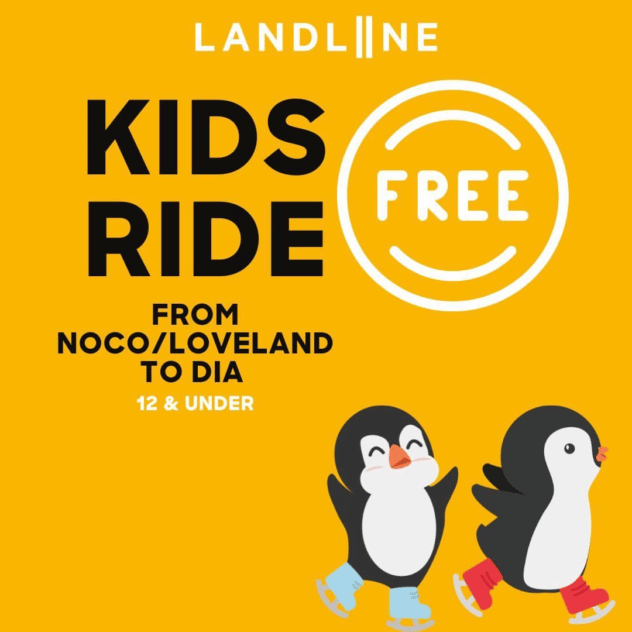 image of baby penguins ice skating with text overlay for Landline Company Promo for free kids transfer 1/17/23 to 5/31/23
